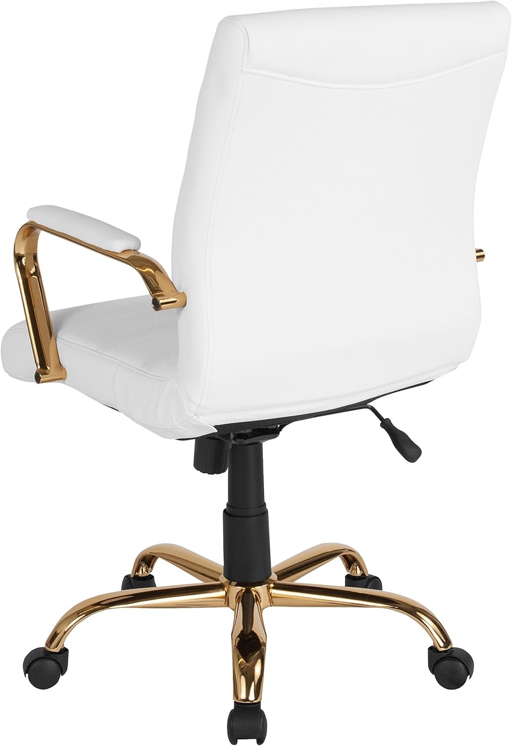 Flash Furniture Whitney Mid-Back Swivel LeatherSoft Desk Chair with Padded Seat and Armrests, Adjustable Height Padded Office Chair, White/Gold