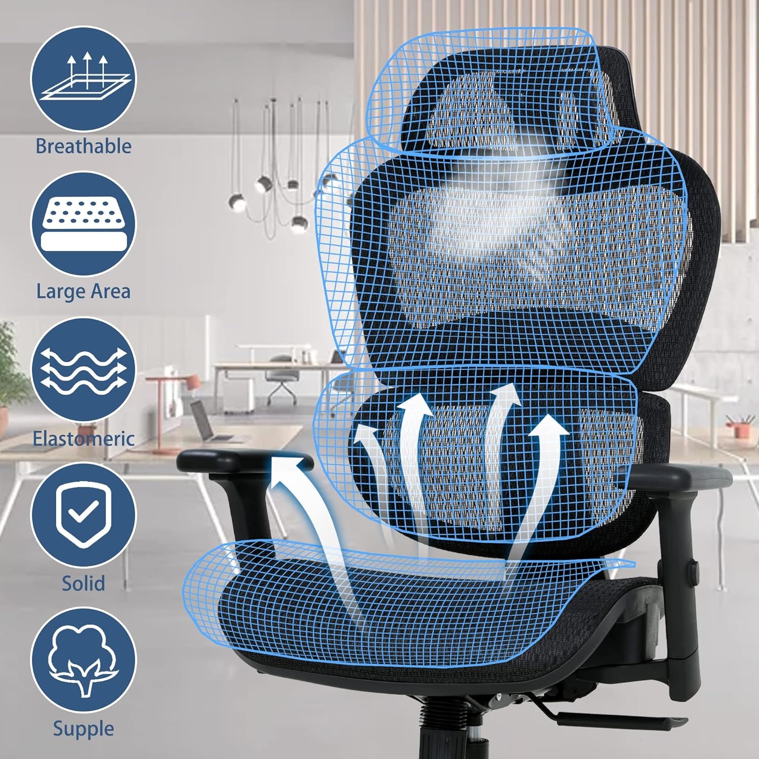 Home Office Chair Mesh Desk Chair Ergonomic Office Chair with 3D Arms Back Lumbar Support Swivel Rolling Task Chair(Black)