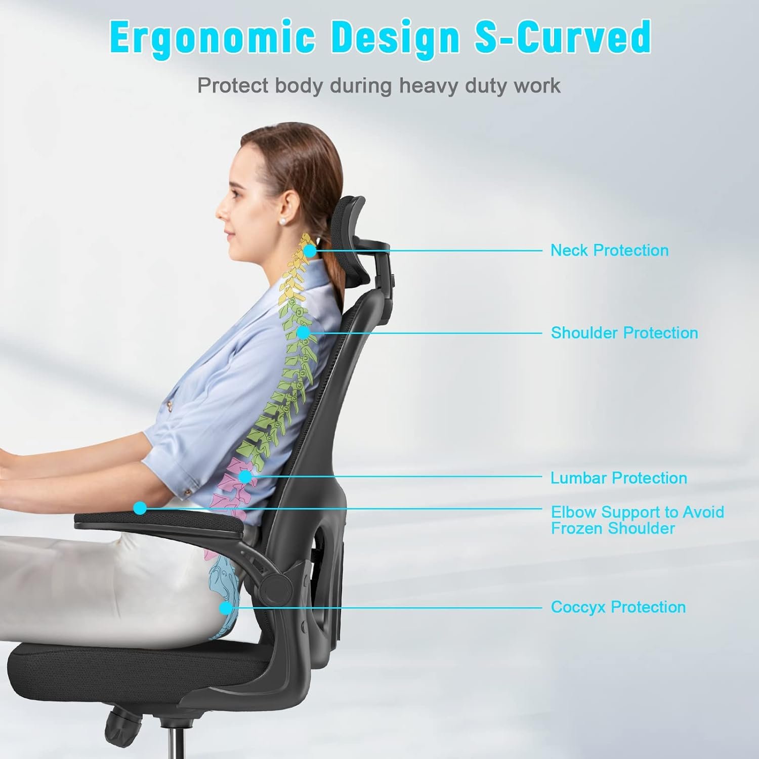 naspaluro Ergonomic Office Chair, High-Back Computer Chair with Adjustable Height, Headrest, Flip-Up Arms and Lumbar Support, Breathable Mesh Desk Chair for Home Study Working (Black)