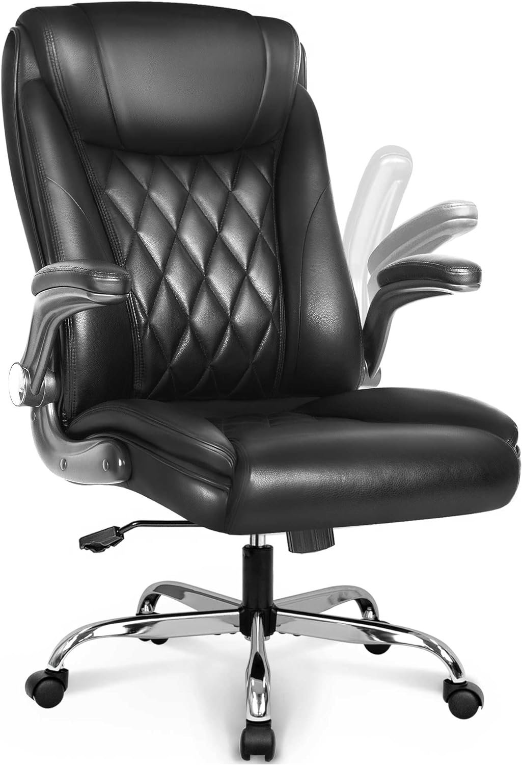NEO CHAIR Office Chair Computer High Back Adjustable Flip-up Armrests Ergonomic Desk Chair Executive Diamond-Stitched PU Leather Swivel Task Chair with Armrests Lumbar Support (Black)
