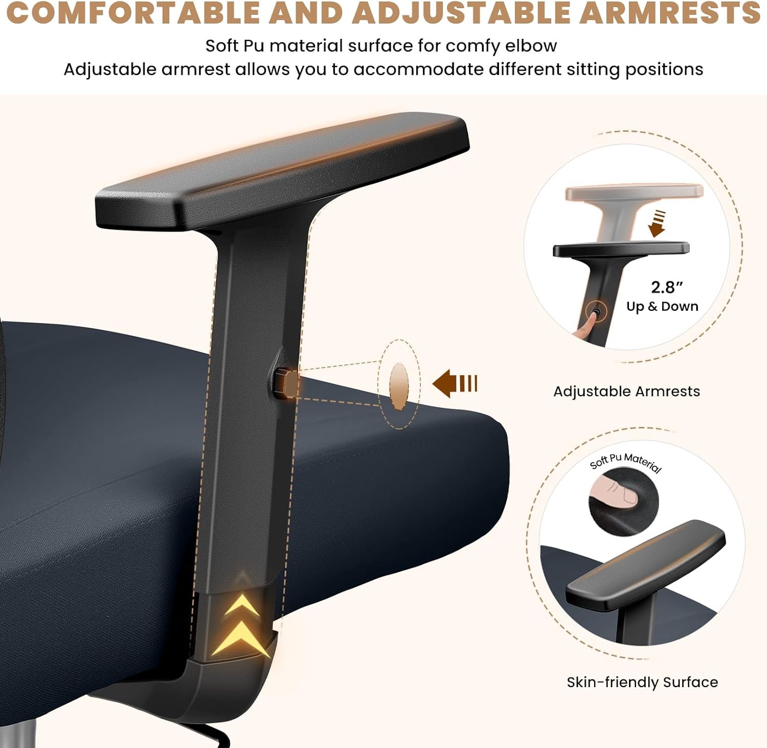 Office Chair Ergonomic Desk Chair with Adjustable Lumbar Support, Swivel Comfy Computer Chair Heavy Duty Executive Chair for Home Office