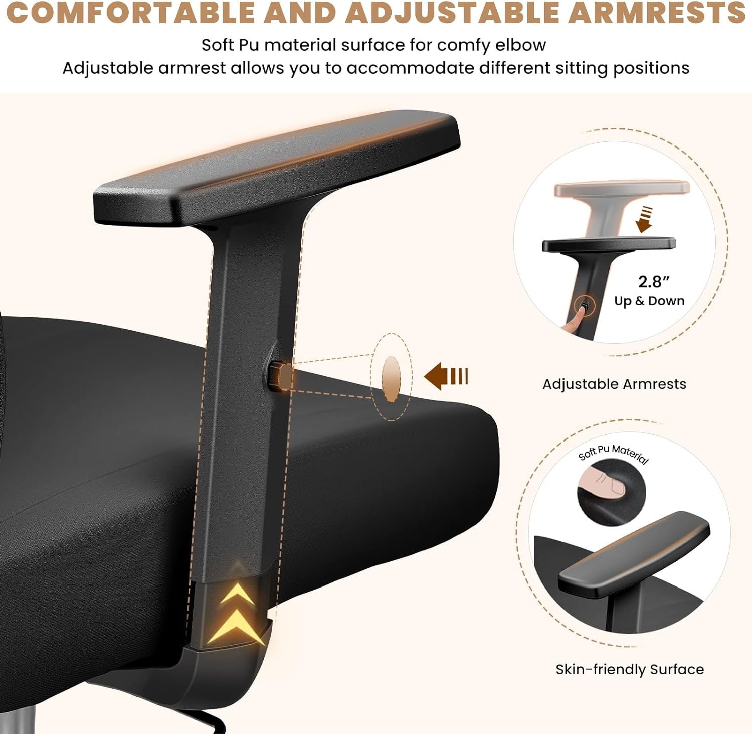 Office Chair Ergonomic Desk Chair with Adjustable Lumbar Support, Swivel Comfy Computer Chair Heavy Duty Executive Chair for Home Office