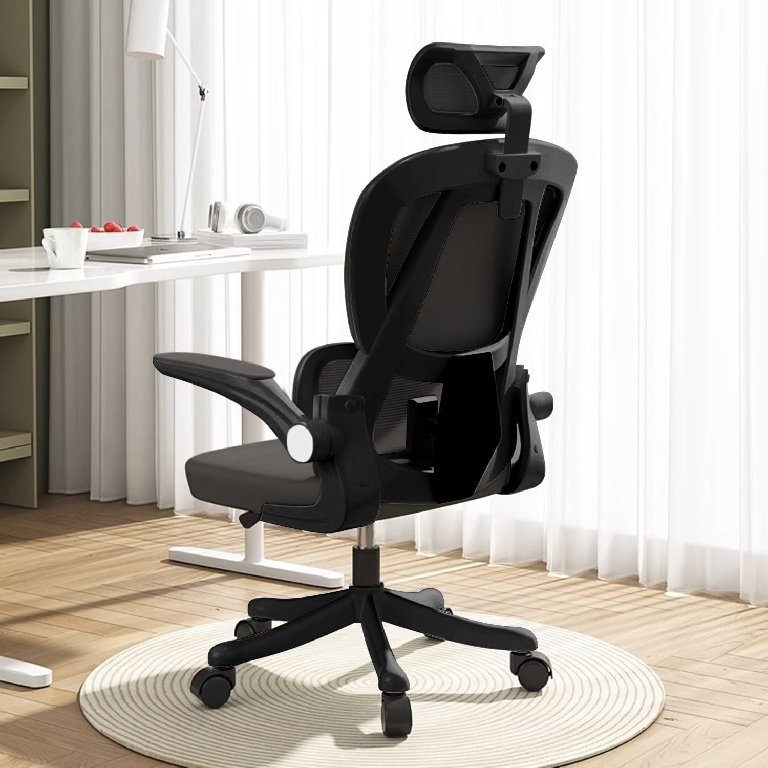 Office Chair High Back Ergonomic Office Chair with Lumbar Support Adjustable Headrest 3D Armrest and Lumbar Support for Home Office Chair Swivel Mesh Office Chair for Work, Study, Gaming