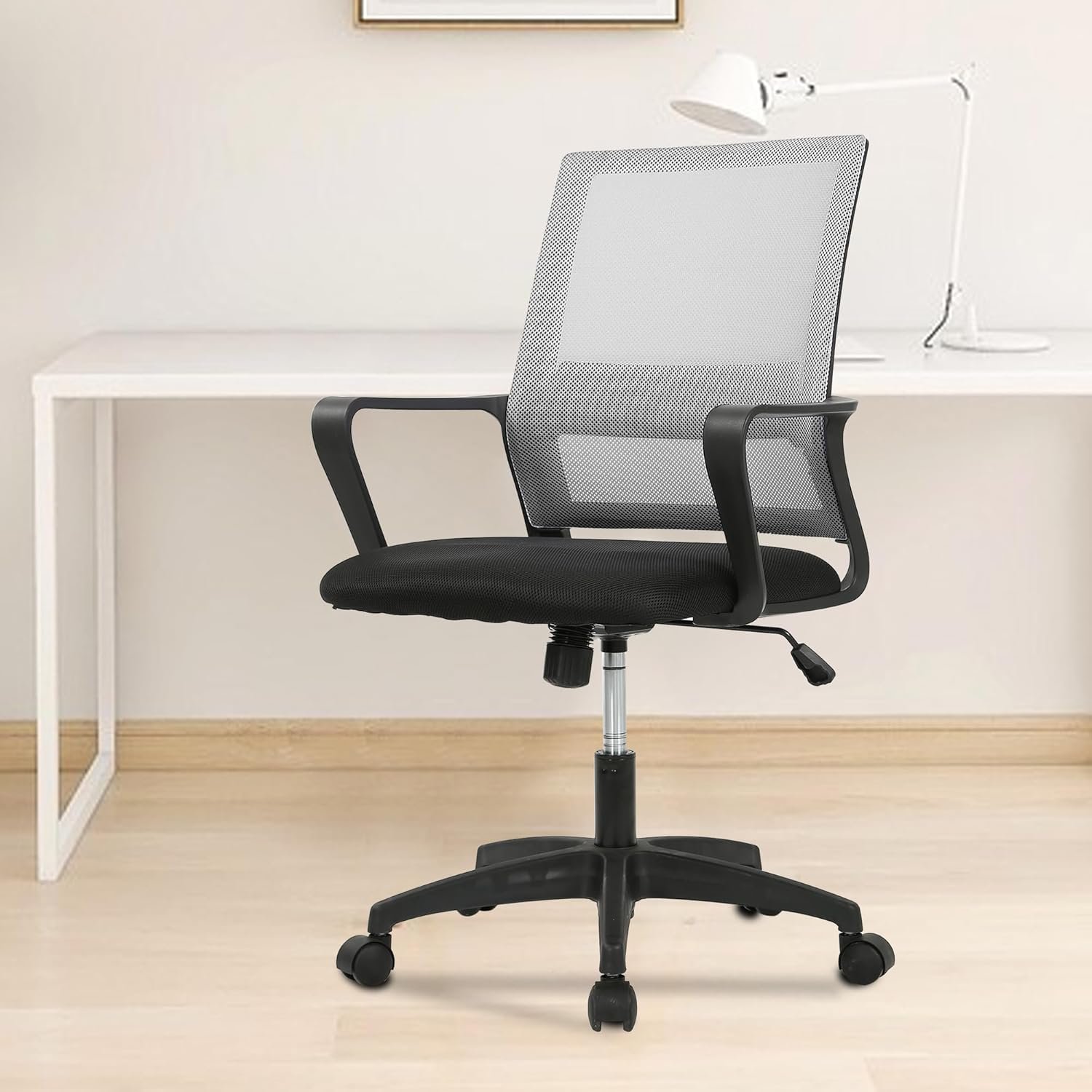 PayLessHere Office Chair Computer Chair Ergonomic Mesh Chair Mid-Back Home Office Swivel Chair Modern Desk Chair with Wheels Armrests Lumbar Support (White)