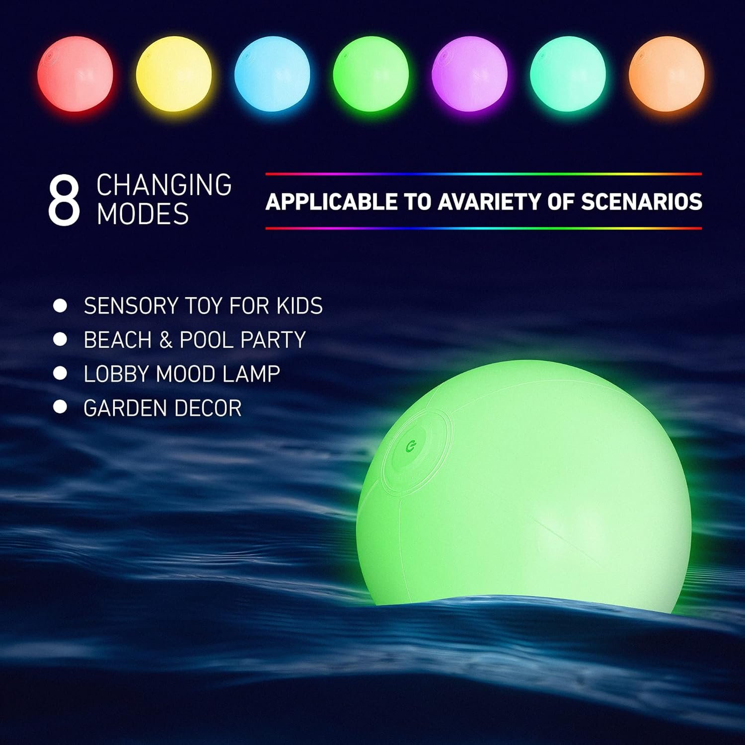 Pool Toys - 4 PACK Light Up Beach Balls for Kids w/ 8 Light Modes, Pool Beach Games Balls for Outdoor or Indoor Activities, Glow in The Dark Pool Beach Decorations for Kids and Adults