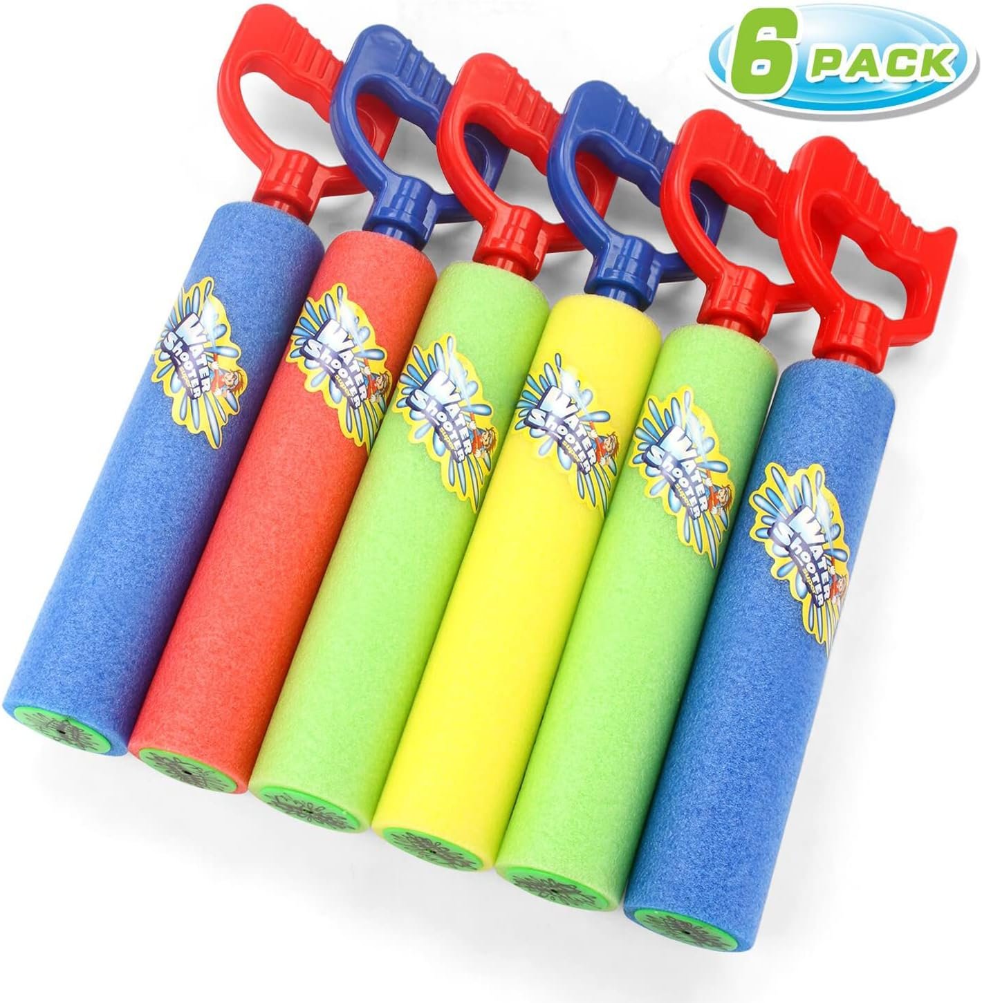 Water Guns Shooter 6 Pack, Super Foam Soakers Blaster Squirt Guns, Pool Noodles Toy with Plastic Handle Summer Swimming Beach Garden Fighting Game,Outdoor Toys for Kids Boys Girls Adults