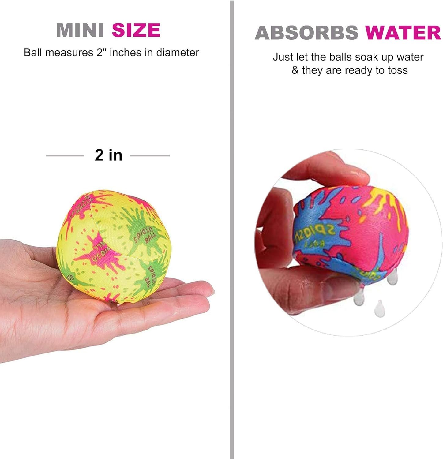 4Es Novelty 24 Pack - 2 Water Bomb Splash Balls - Mini Water Absorbent Ball - Kids Pool Toys, Outdoor Water Activities for Kids, Pool Beach Party Favors. Water Fight Games