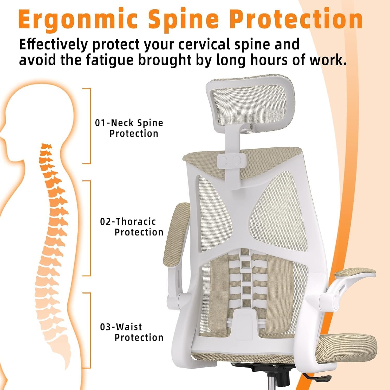 Ergonomic Office Chair - Comfy Desk Chairs with Wheels and Arms, 350LB Heavy Duty Mesh Computer Chairs with Comfortable Head Lumbar Back Support for Office, Bedroom, Study, College Dorm