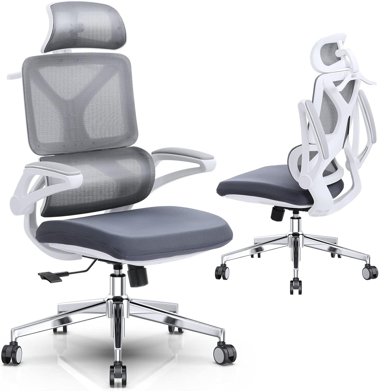 Ergonomic Office Desk Chair with Lumbar Support, 3D Headrest, Flip-up Armrests, Tilt Function, and Comfy Seat Cushion, White