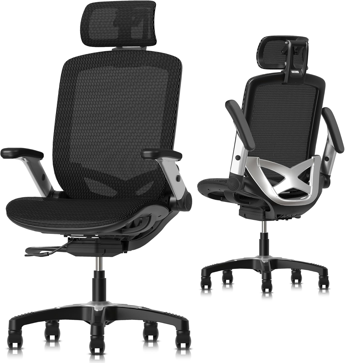 GABRYLLY Ergonomic Office Mesh Chair, High-Back Desk Chair with Sliding Seat, Adjustable Flip-up Armrest  2D Headrest, 4-Gear Tilt Function, Swivel Computer Gaming Chair for Man Woman