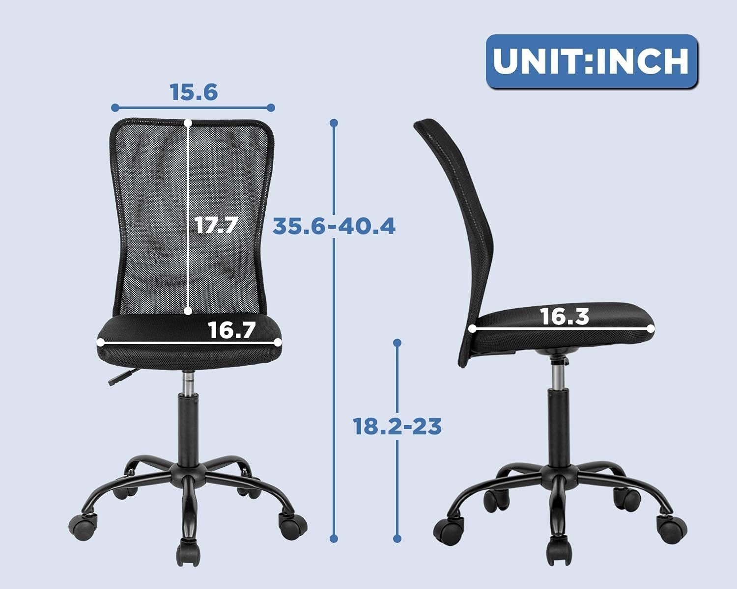 Home Office Chair Mid Back Mesh Desk Ergonomic Office Chair Cheap Desk Chair Armless Computer Chair Rolling Chair Adjustable Modern Chair with Lumbar Support for Women Men Adult Black