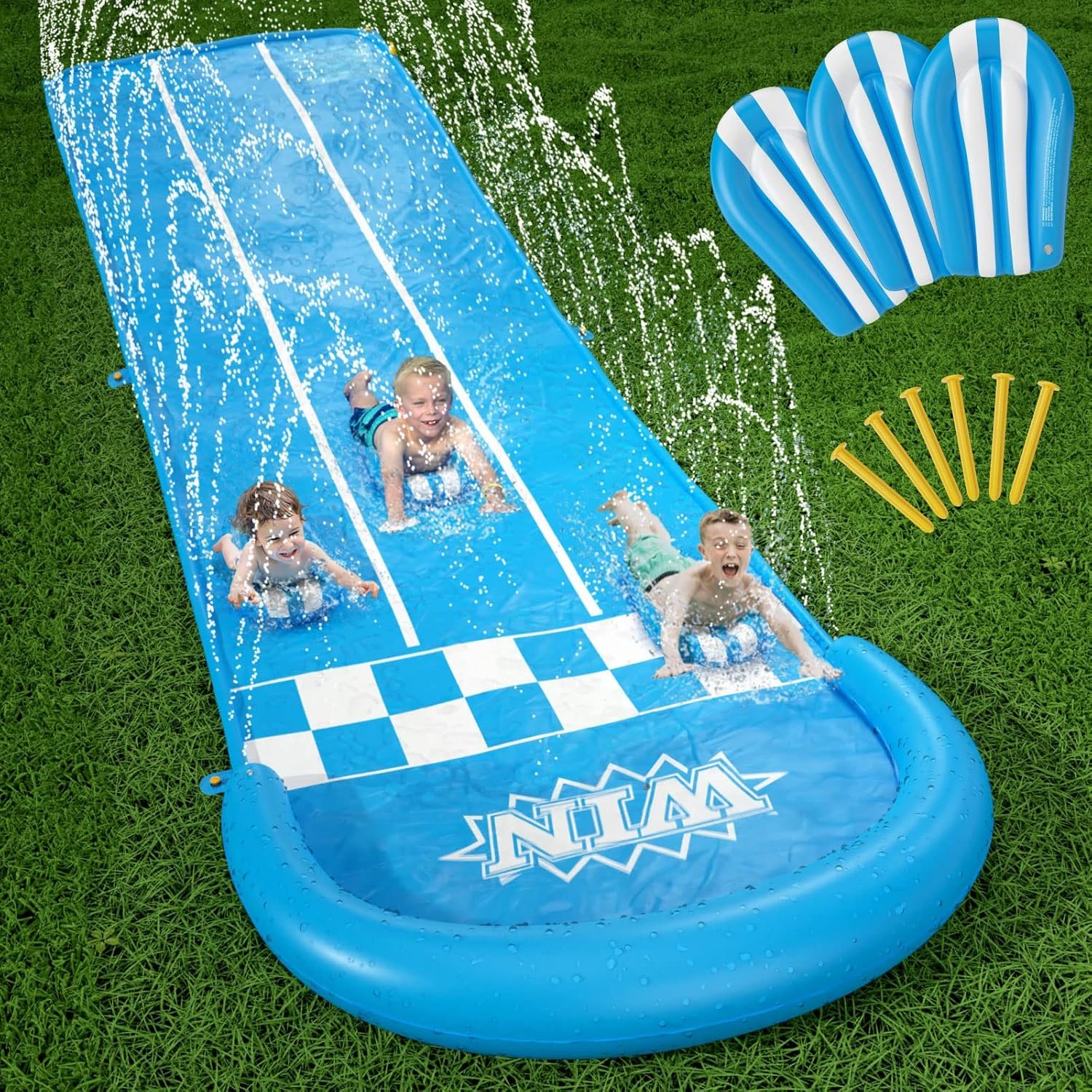 Jasonwell Slip and Slide Lawn Toy - Lawn Water Slides Summer Slip Waterslide for Kids Adults 20ft Extra Long with Sprinkler N 3 Bodyboards Backyard Games Outdoor Splash Water Toys Outside Play Park