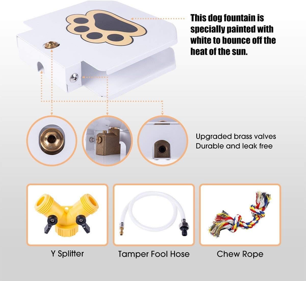 BACOENG Outdoor Dog Pet Water Sprinkler Easy Activated Dog Water Fountain Toy with Molar Rope, UPGRADE Premier Valve Set (We Copper VS Others Plastic)