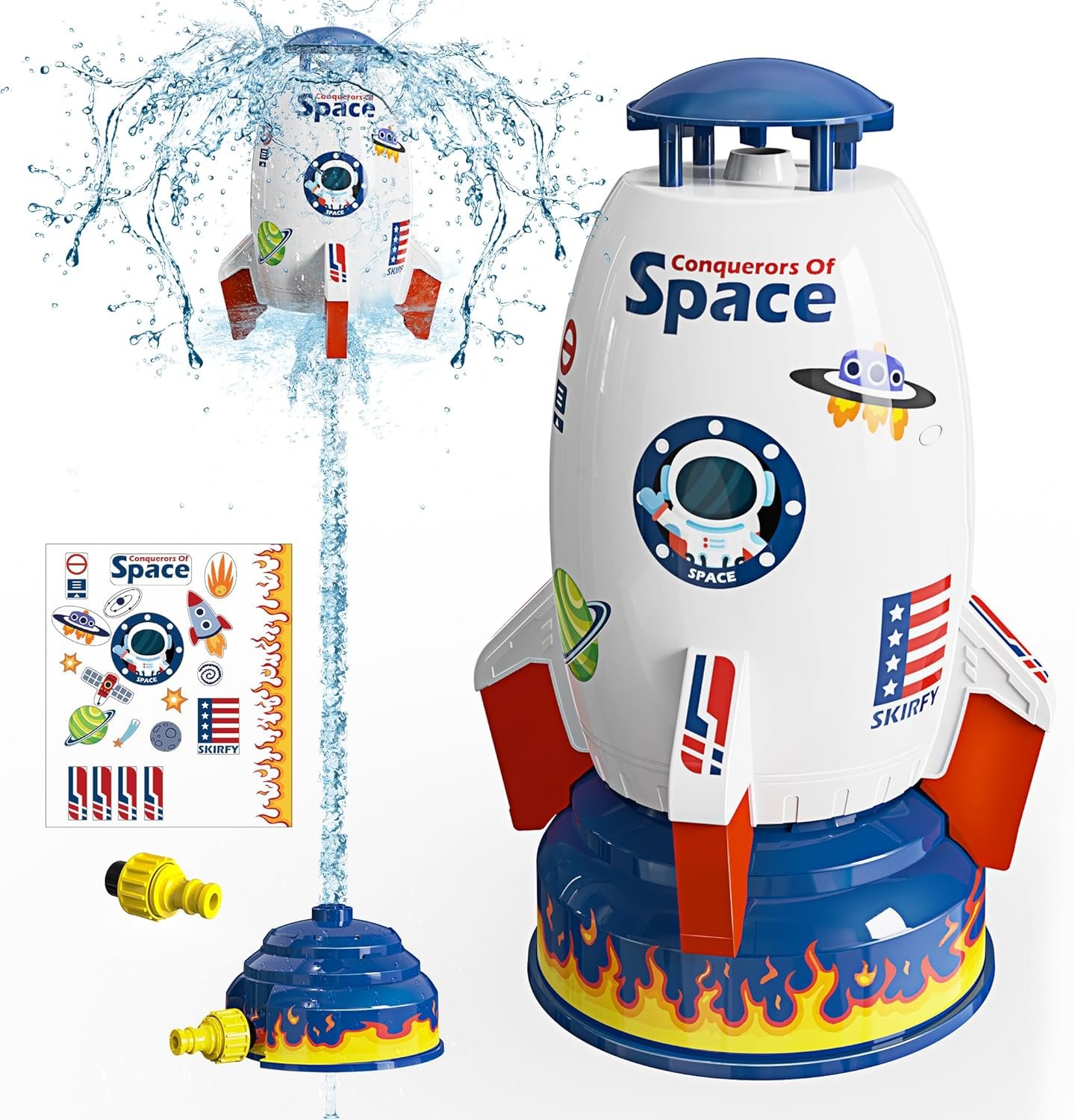 Sprinkler Rocket Launcher Outdoor Water Toys for Kids, Rocket Design Water Powered Liftoff 9-16ft  Spin, Summer Garden Water Play Toys  Birthday Gift for Girls Boys Age 3-12 Year Old （White）