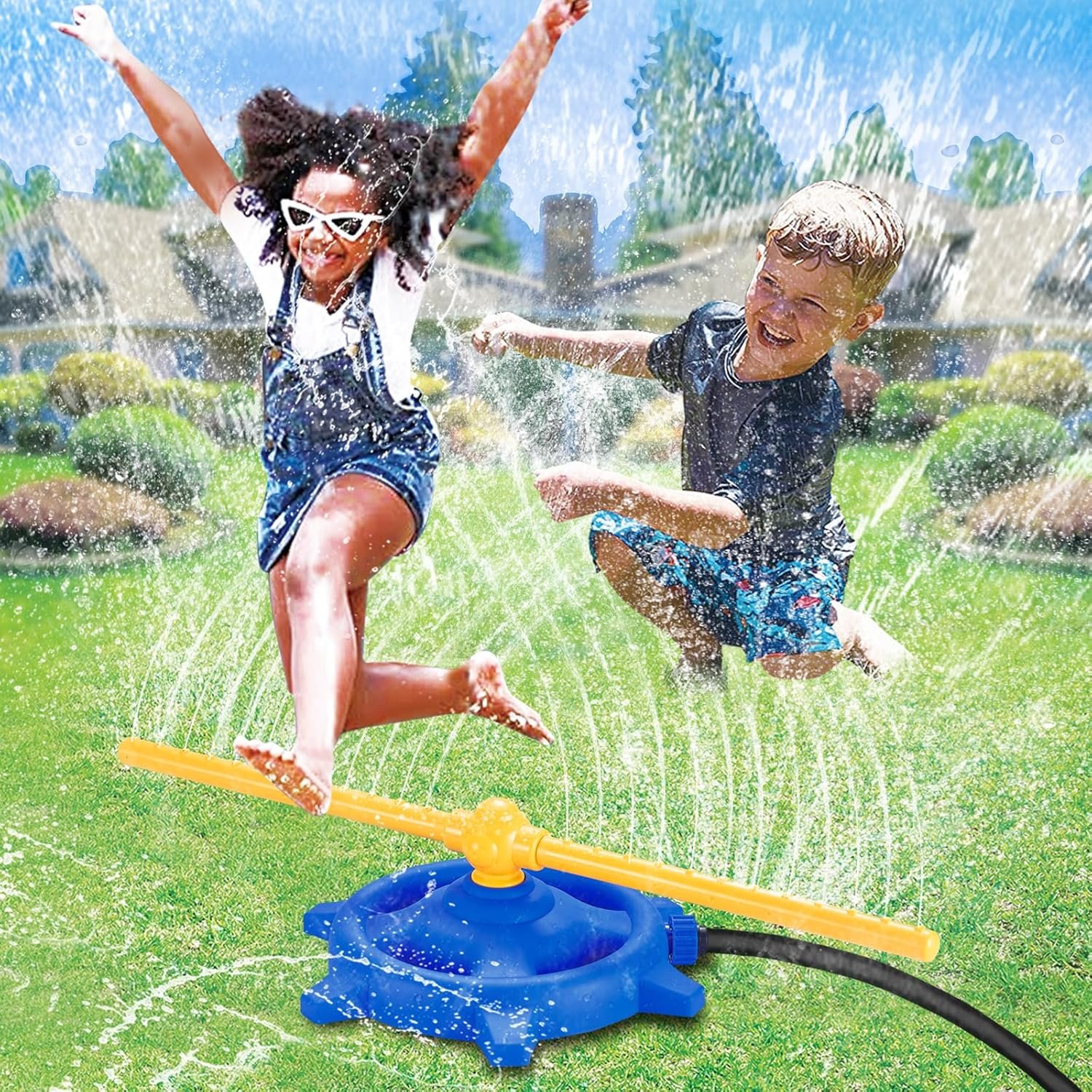 Water Sprinkler for Kids with Rotating Spray Nozzles Attaches to Garden Hose Fun Summer Outside Toys for Toddlers 1-3-5 + Lawn Backyard Games for Kids 4-8-12 Family Outdoor Play Equipment Easter Gift