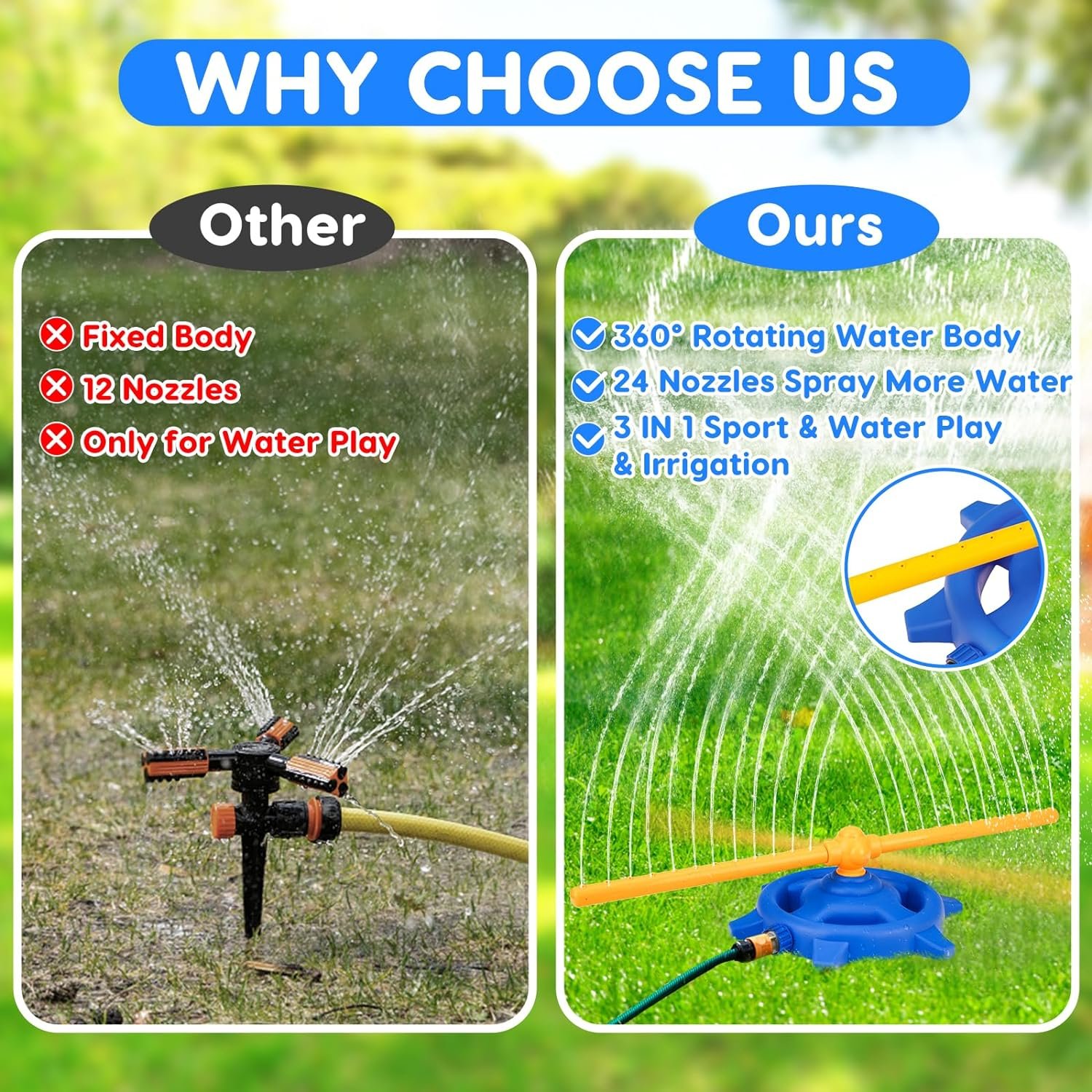 Water Sprinkler for Kids with Rotating Spray Nozzles Attaches to Garden Hose Fun Summer Outside Toys for Toddlers 1-3-5 + Lawn Backyard Games for Kids 4-8-12 Family Outdoor Play Equipment Easter Gift