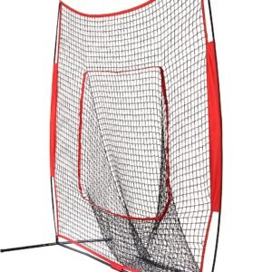 amazon basics baseball softball hitting pitching batting practice net with stand 96 x 42 x 86 inches red and black
