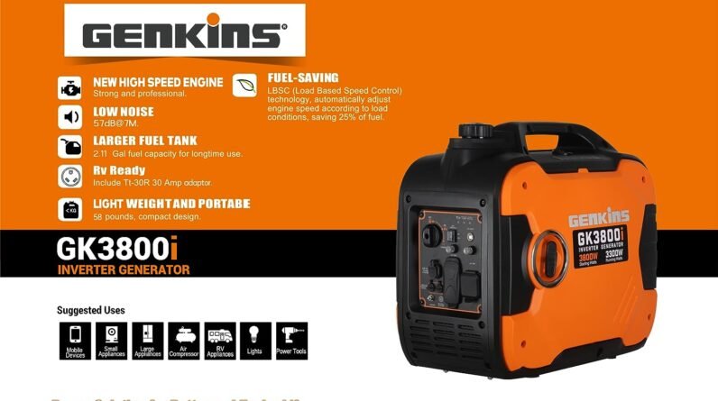 genkins 3800 watt portable inverter generator ultra quiet rv ready emergency home back up recreation etc gas powered epa 4