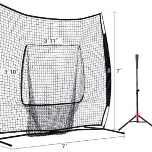 zelus 7x7ft baseball softball practice net portable baseball net with tee baseballs and carry bag for batting hitting an