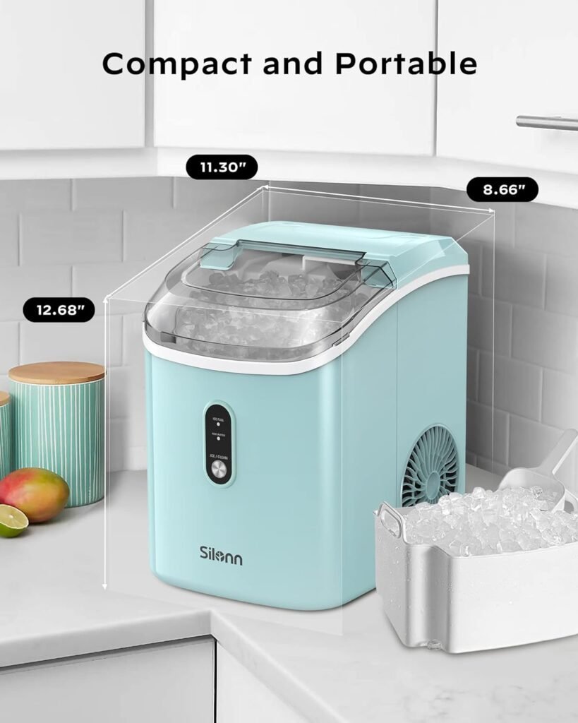 Nugget Ice Maker Countertop - Silonn Pebble Ice Maker Machine with Self-Cleaning Function, 33lbs/24H, Ice Makers for Home/Kitchen/Office, Green