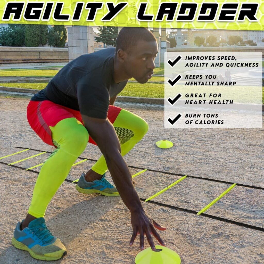 Agility Ladder Speed Training Equipment Includes 5 Speed Hurdles Agility Speed Ladder, Jump Rope, Cones, Soccer Training Equipment for Kids - Football Training Equipment