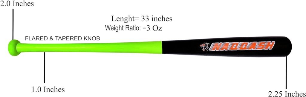 Genuine Solid Pro Maple Wood Baseball Bat for Youth- Adults in Size 33 Inch/20 oz - Tball Bat, Self Defense  Home Defense - Classic and Timeless Design with Free Skipping Rope Gift by Naqqash Sports