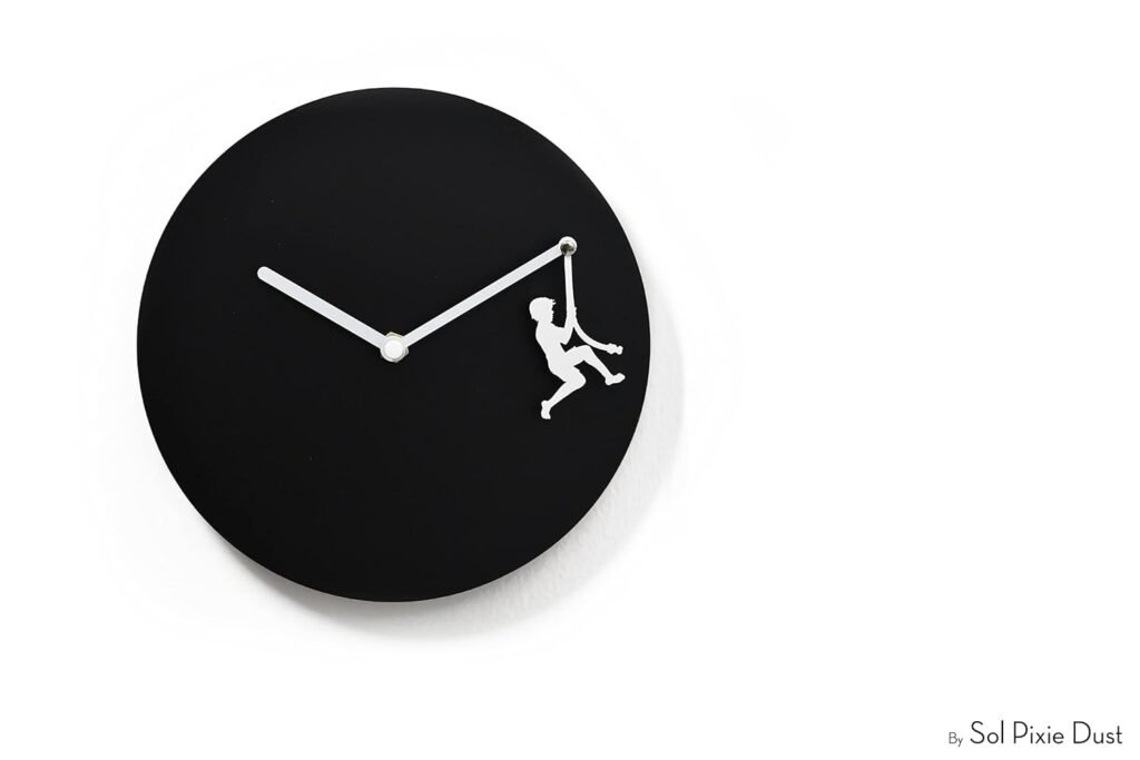 Unique Minimalist Wall Clock - Black  White with Hanging Boy Swinging on the Rope - Wall Decoration - Unique Gift Idea - Kids Room Decor