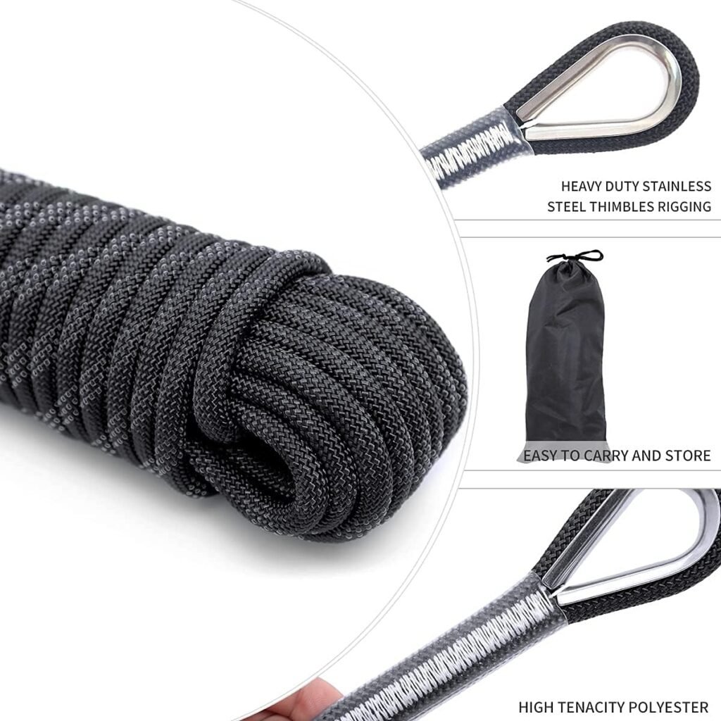 XINSHUNCAN 10mm/12mm Outdoor Climbing Rope Static Rock Climbing Rope, Tree Climbing Rappelling Rope, Escape Nylon Rope, Ice Climbing Equipment Fire Rescue Parachute Rope with 2 Steel Hooks