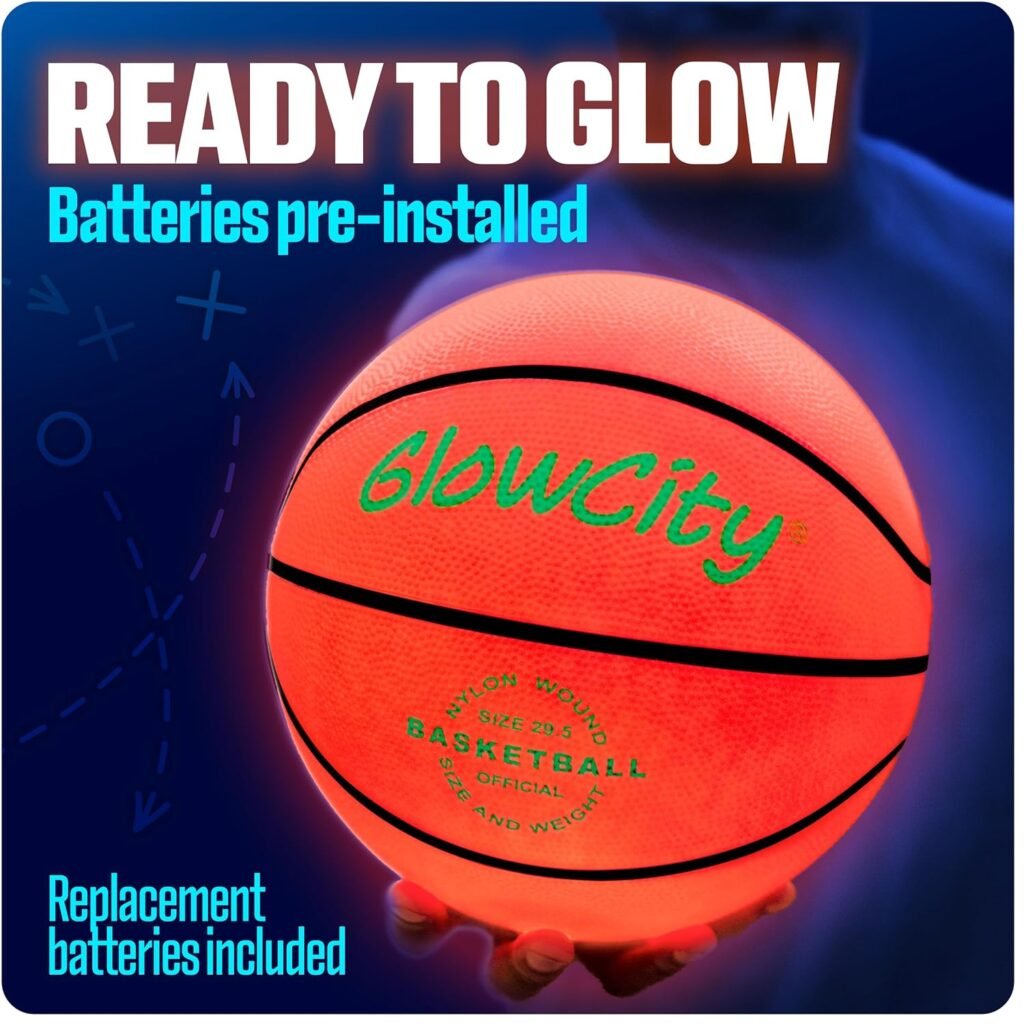 GlowCity Glow in The Dark Basketball for Teen Boy - Glowing Red Basket Ball, Light Up LED Toy for Night Ball Games - Sports Stuff  Gadgets for Kids Age 8 Years Old and Up