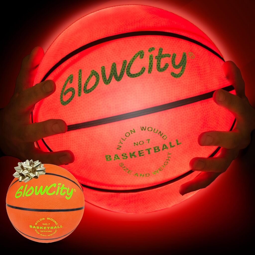 GlowCity Glow in The Dark Basketball for Teen Boy - Glowing Red Basket Ball, Light Up LED Toy for Night Ball Games - Sports Stuff  Gadgets for Kids Age 8 Years Old and Up