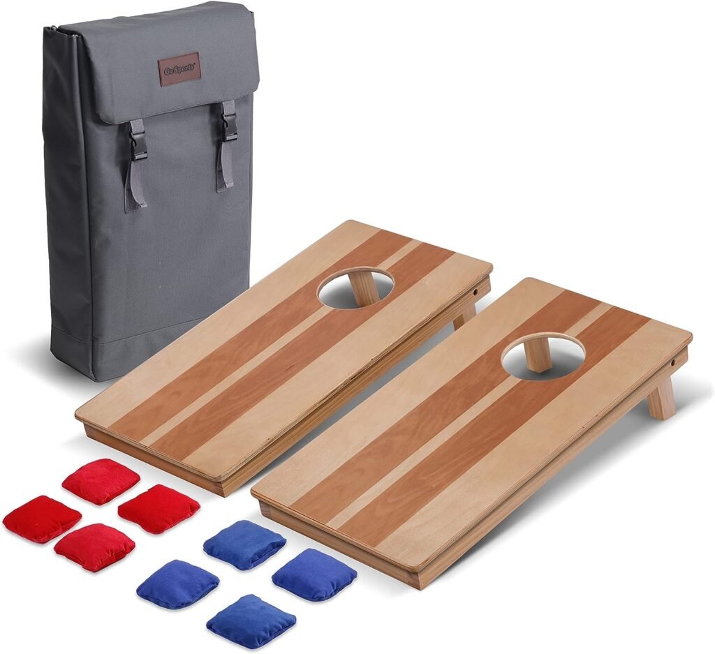 GoSports 2 ft x 1 ft Backpack Cornhole Game Set, Includes 2 Premium Wood Travel Size Boards and 8 Mini Stick and Slide Bean Bags
