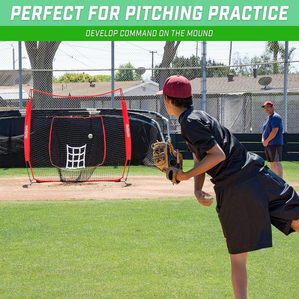 GoSports 7x7 Baseball  Softball Practice Hitting  Pitching Net with Adjustable Pro Batting Tee
