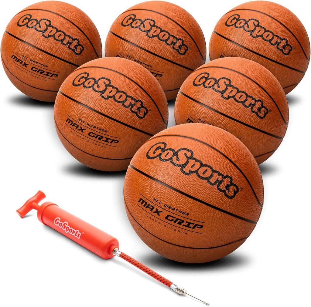 GoSports Indoor/Outdoor Rubber Basketballs - Six Pack of Size 6 or Size 7 Balls with Pump  Carrying Bag - Choose Your Size