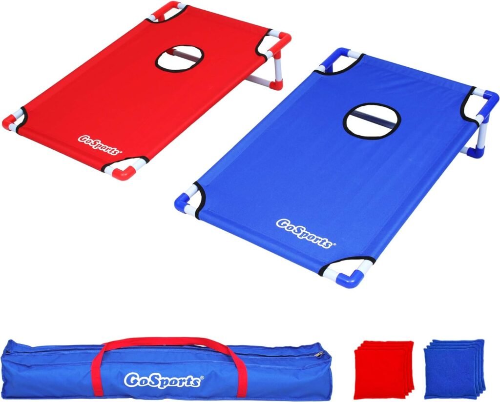 GoSports Portable PVC Framed Cornhole Toss Game Set with 8 Bean Bags and Travel Carrying Case - Choose Your Style
