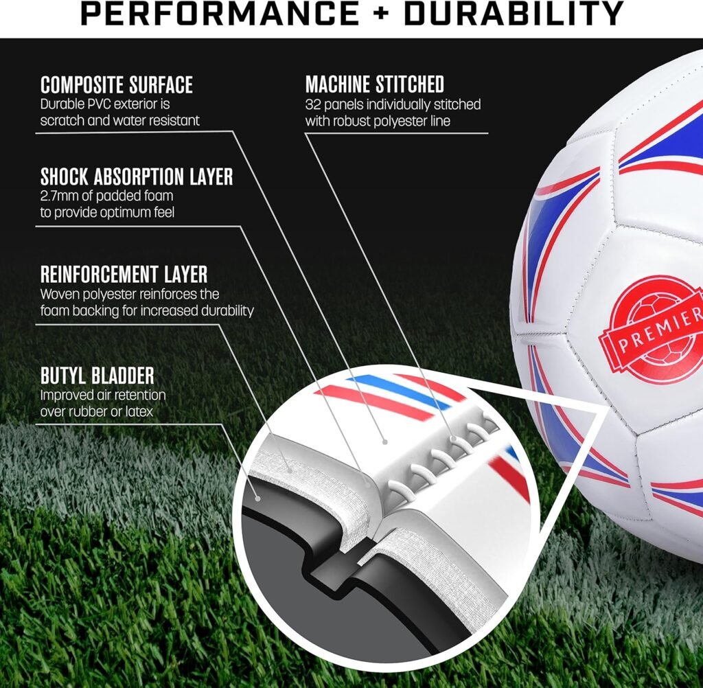 GoSports Premier Soccer Ball with Premium Pump - Available as Single Balls or 6 Packs - Choose Your Size