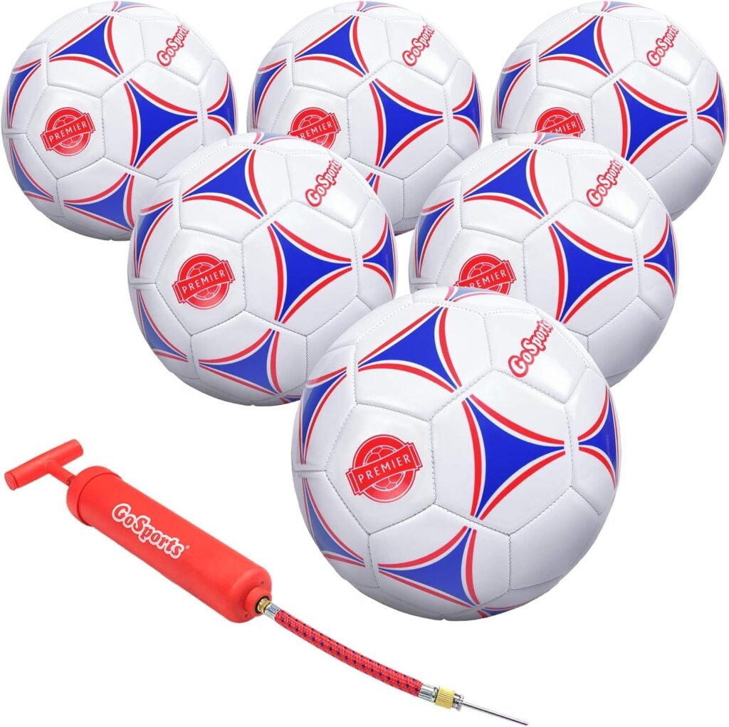 GoSports Premier Soccer Ball with Premium Pump - Available as Single Balls or 6 Packs - Choose Your Size