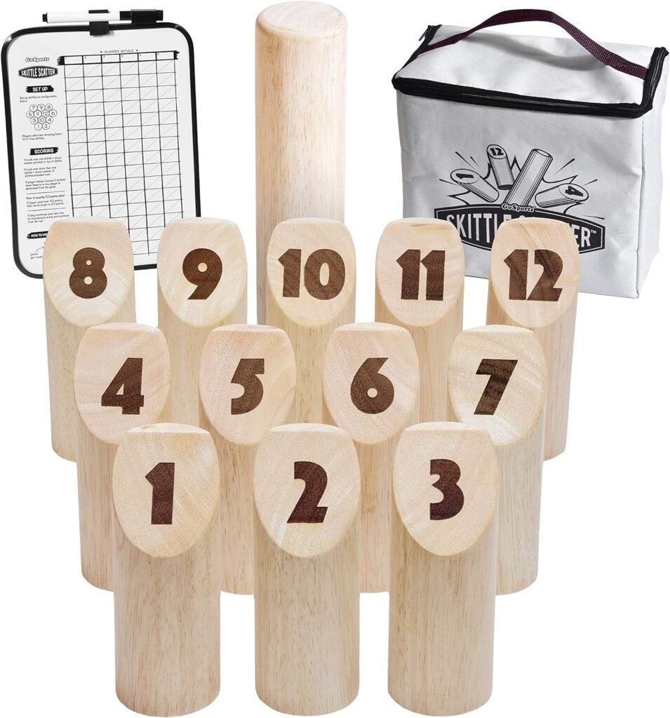 GoSports Skittle Scatter Numbered Block Toss Game with Scoreboard and Tote Bag - Fun Outdoor Game for All Ages
