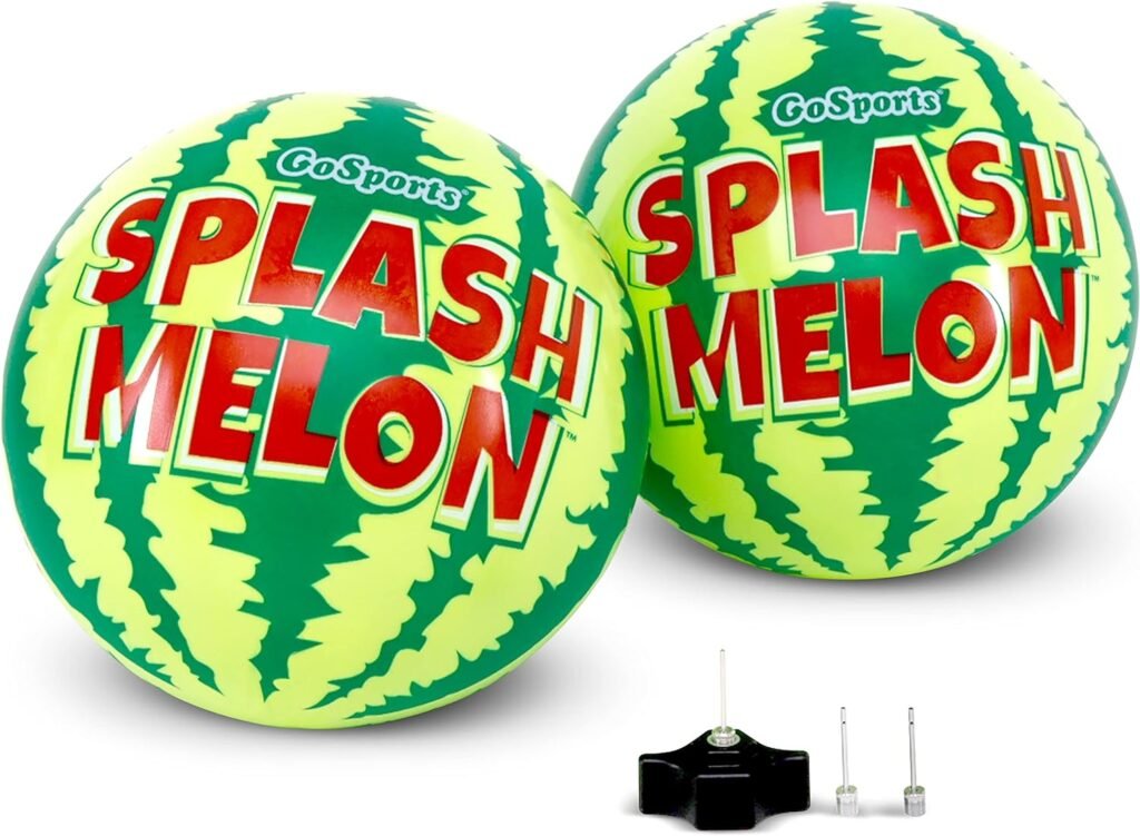 GoSports Splash Melon Pool Ball Party Toy - Includes Two 9 Inch Watermelons, Hose Fill Adapter, and 3 Needles