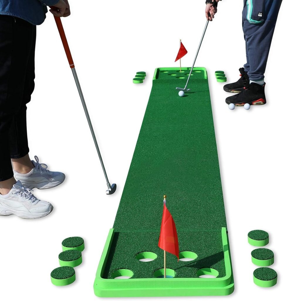 SPRAWL Golf Pong Game Set Putting Mat Indoor  Outdoor Golf Putters Putting Green Practice Training Aid Golf Gifts for Home, Office, Backyard