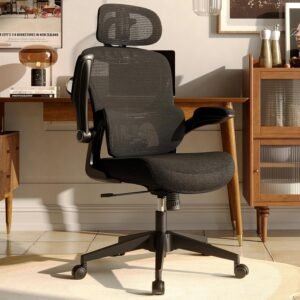 ergonomic mesh office chair high back desk chair with adjustable lumbar support flip up arm headrest swivel rolling whee