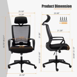 foldable ergonomic office chair with footrest high back computer chair with 2d headrest mesh back sponge seat adjustable 2