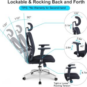 ticova ergonomic office chair high back desk chair with adjustable lumbar support headrest 3d metal armrest 130 rocking 1 1