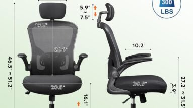 devaise mesh computer office chair high back ergonomic desk chair with flip up armrests and adjustable headrest backrest 1