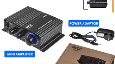 pyle home mini audio amplifier 60w portable dual channel surround sound hifi stereo receiver w 12v ac adapter aux mic in 2