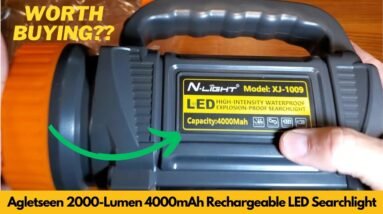 Agletseen 2000-Lumen 4000mAh Rechargeable Handheld Spotlight LED Searchlight Review & Unboxing