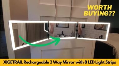 XIGETRAIL Rechargeable 3 Way Mirror with 8 Light Strips & Telescoping Hooks Self Hair Cutting Review