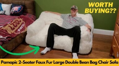 Pamapic 2-Seater Faux Fur Large Double Bean Bag Chair for Adults and Kids Unboxing & Review