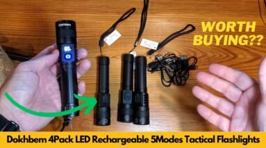 Dokhbem 4Pack LED Rechargeable 5Modes Tactical Flashlight with LCD Display Unboxing & Review