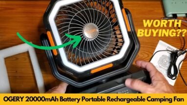 OGERY Portable Camping Fan 20000mAh Battery LED Lantern Remote Unboxing & Review